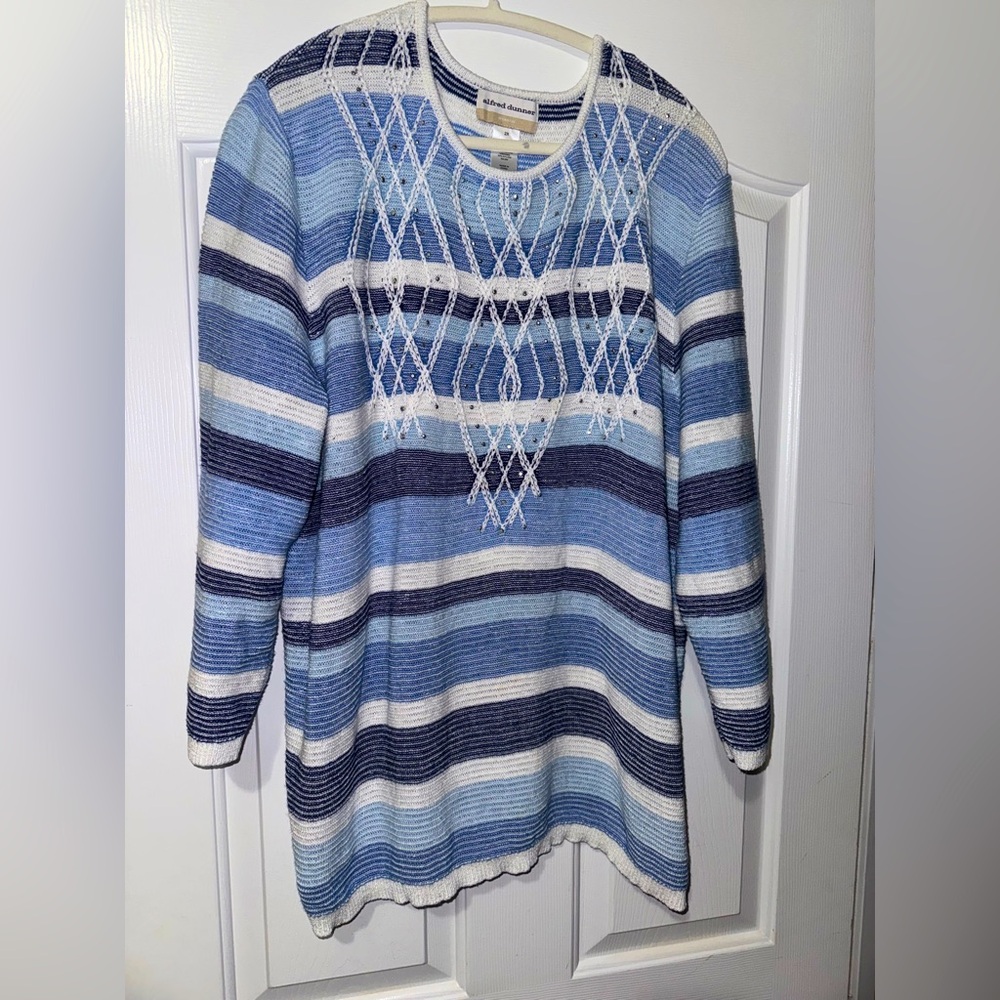 2X Women’s Alfred Dunner Striped Knit Sweater with Diamond Patterns on front